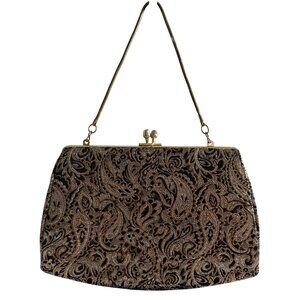 VINTAGE 50s Gold Silver Black Metallic Paisley Brocade Evening Bag Clutch